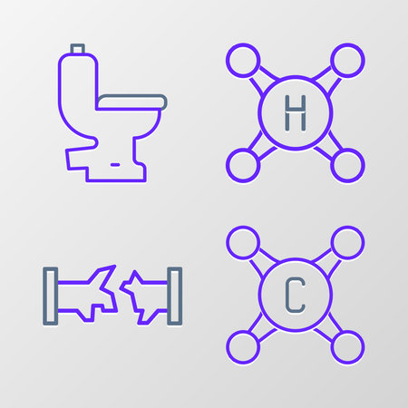 Set line Water tap Broken pipe and Toilet bowl icon. Vector.のイラスト素材