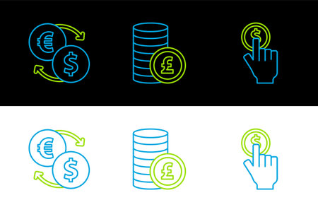 Set line Hand holding coin Money exchange and Coin money with pound icon. Vector.のイラスト素材