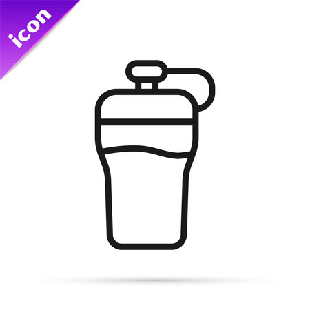 Black line Fitness shaker icon isolated on white background. Sports shaker bottle with lid for water and protein cocktails. Vector.のイラスト素材