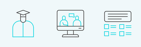 Set line Online quiz test survey Student and education icon. Vector.