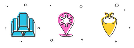 Set Gold bars, Hexagram sheriff and Cowboy bandana icon. Vector.のイラスト素材