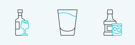 Set line Whiskey bottle and glass Wine with and Shot icon. Vector.のイラスト素材
