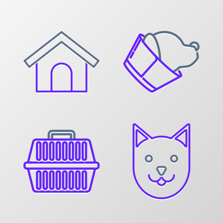 Set line Cat Pet carry case Veterinary clinic symbol and Dog house icon. Vector.のイラスト素材