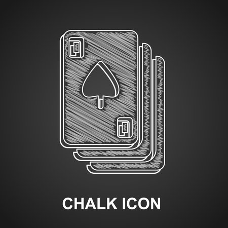 Chalk Playing cards icon isolated on black background. Casino gambling. Vector.のイラスト素材