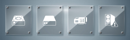 Set Case of computer, Video graphic card, Server, Data, Web Hosting and Computer cooler. Square...