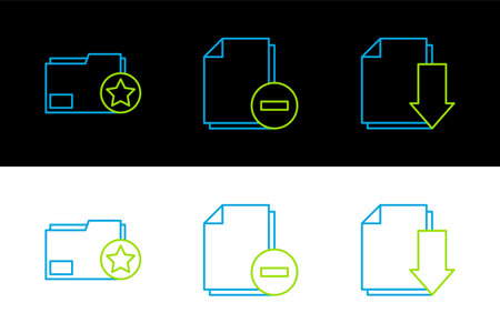 Set line Document with download folder star and minus icon. Vector.のイラスト素材