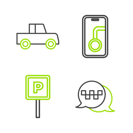 Set line Taxi call telephone service Parking City map navigation and Car icon. Vector.のイラスト素材