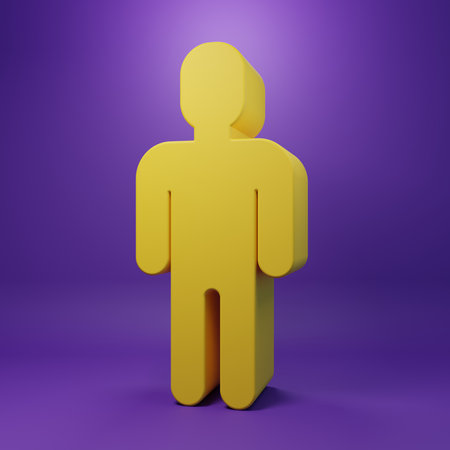 Yellow User of man in business suit icon isolated on purple background. Business avatar symbol user profile icon. Male user sign. Minimalism concept. 3D render illustration.の写真素材