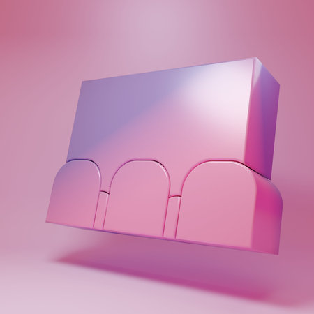 Purple-pink Cinema auditorium with screen and seats icon isolated on pink background. Minimalism...