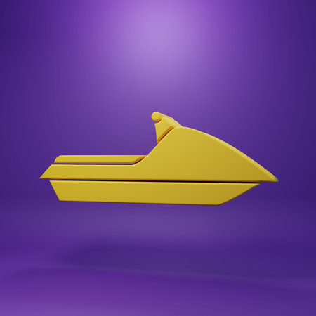 Yellow Jet ski icon isolated on purple background. Water scooter. Extreme sport. Minimalism concept....