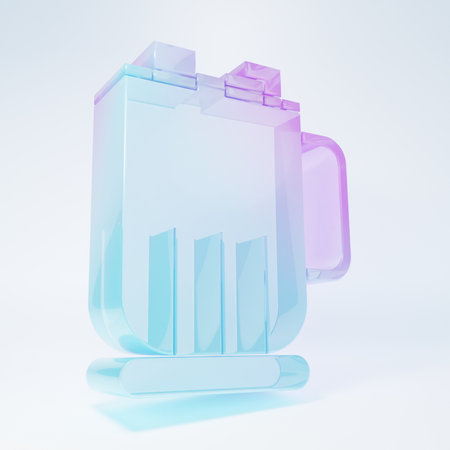 Frosted glass Hot chocolate cup with marshmallows icon isolated on white background. Minimalism concept. 3D render illustration.の写真素材