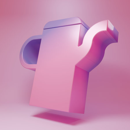 Purple-pink Watering can icon isolated on pink background. Irrigation symbol. Minimalism concept. 3D render illustration.の写真素材