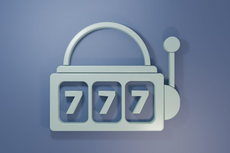 Gray Slot machine with lucky sevens jackpot icon isolated on purple-blue background. Minimalism...