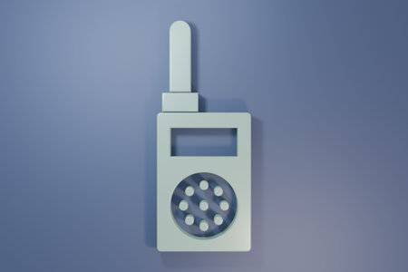Gray Walkie talkie icon isolated on purple-blue background. Portable radio transmitter icon. Radio...