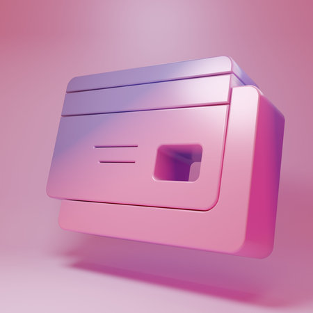 Purple-pink Credit card icon isolated on pink background. Online payment. Cash withdrawal. Financial operations. Shopping sign. Minimalism concept. 3D render illustration.の写真素材