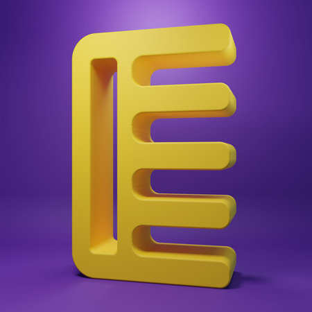 Yellow Hairbrush icon isolated on purple background. Comb hair sign. Minimalism concept. 3D render...