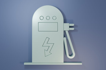 Gray Electric car charging station icon isolated on purple-blue background. Eco electric fuel pump sign. Minimalism concept. 3D render illustration.の写真素材