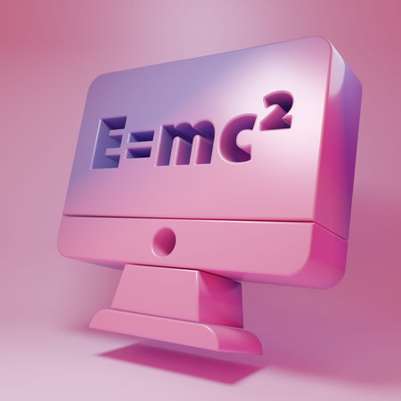 Purple-pink Math system of equation solution on computer monitor icon isolated on pink background. E...