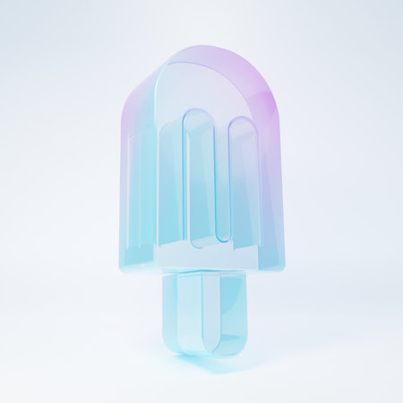 Frosted glass Ice cream icon isolated on white background. Sweet symbol. Minimalism concept. 3D render illustration.の写真素材