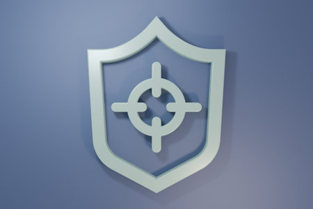 Gray Shield icon isolated on purple-blue background. Guard sign. Security, safety, protection, privacy concept. Minimalism concept. 3D render illustration.の写真素材