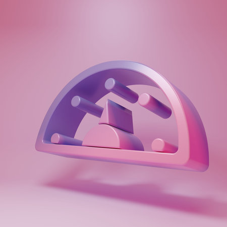 Purple-pink Speedometer icon isolated on pink background. Minimalism concept. 3D render...