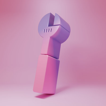 Purple-pink Adjustable wrench icon isolated on pink background. Minimalism concept. 3D render illustration.の写真素材