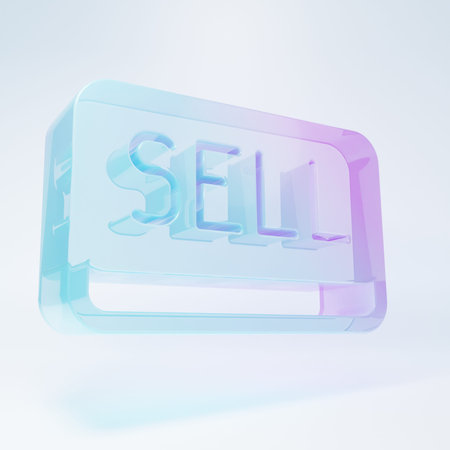 Frosted glass Sell button icon isolated on white background. Financial and stock investment market...