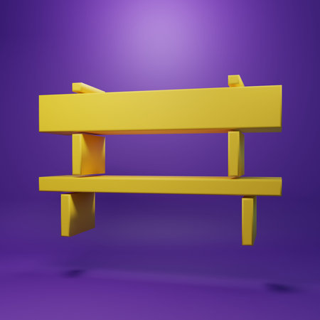 Yellow Bench icon isolated on purple background. Minimalism concept. 3D render illustration.