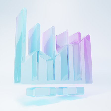 Frosted glass Pie chart infographic icon isolated on white background. Diagram chart sign. Minimalism concept. 3D render illustration.の写真素材