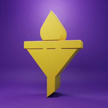 Yellow Funnel or filter and motor oil drop icon isolated on purple background. Minimalism concept. 3D render illustration.の写真素材