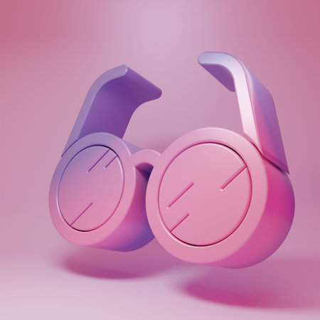 Purple-pink Laboratory glasses icon isolated on pink background. Minimalism concept. 3D render...
