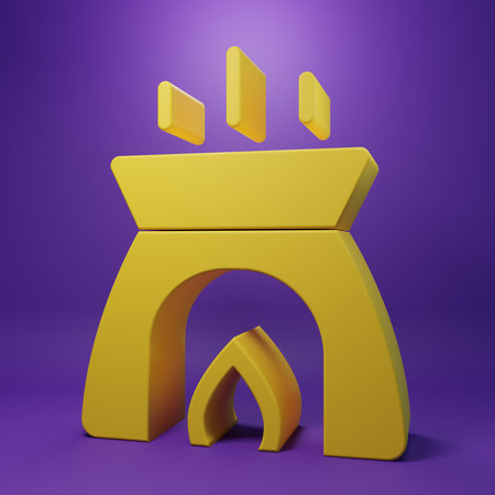 Yellow Aroma candle icon isolated on purple background. Minimalism concept. 3D render illustration.の写真素材