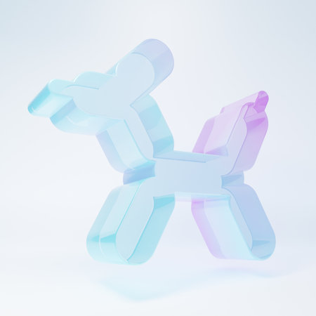 Frosted glass Balloon dog icon isolated on white background. Minimalism concept. 3D render illustration.の写真素材