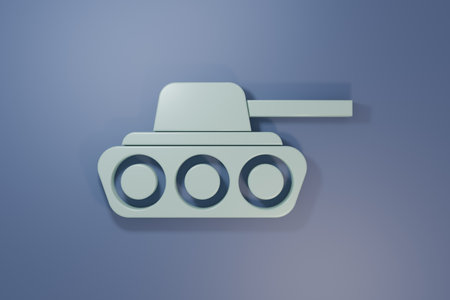 Gray Military tank icon isolated on purple-blue background. Minimalism concept. 3D render illustration.の写真素材