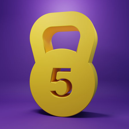 Yellow Weight icon isolated on purple background. Kilogram weight block. Mass symbol. Minimalism concept. 3D render illustration.の写真素材