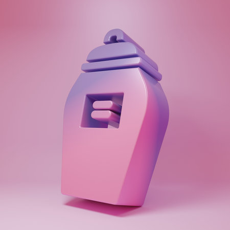 Purple-pink Funeral urn icon isolated on pink background. Cremation and burial containers, columbarium vases, jars and pots with ashes. Minimalism concept. 3D render illustration.の写真素材