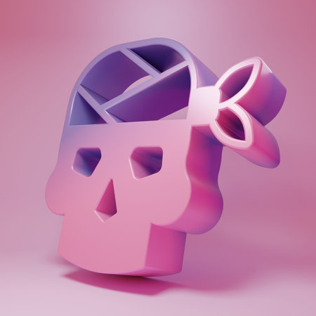 Purple-pink Pirate captain icon isolated on pink background. Minimalism concept. 3D render illustration.の写真素材
