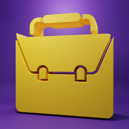 Yellow Briefcase icon isolated on purple background. Business case sign. Business portfolio....