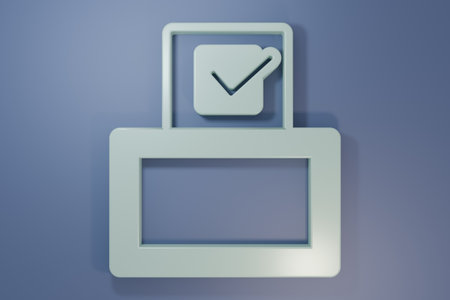 Gray Vote box or ballot box with envelope icon isolated on purple-blue background. Minimalism concept. 3D render illustration.の写真素材