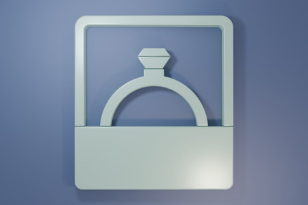 Gray Diamond engagement ring icon isolated on purple-blue background. Minimalism concept. 3D render illustration.の写真素材