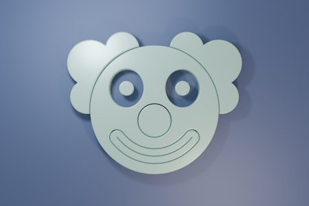 Gray Clown head icon isolated on purple-blue background. Minimalism concept. 3D render illustration.の写真素材