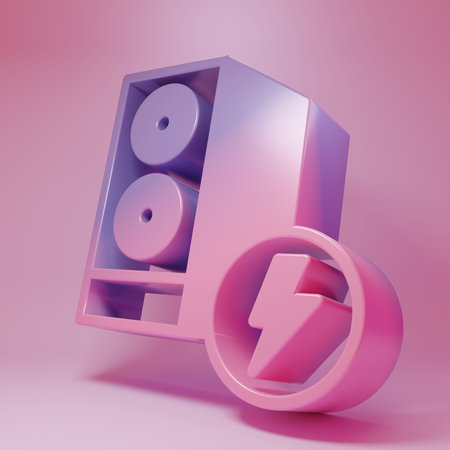 Purple-pink Case of computer icon isolated on pink background. Computer server. Workstation. Minimalism concept. 3D render illustration.の写真素材