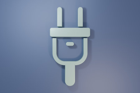 Gray Electric plug icon isolated on purple-blue background. Concept of connection and disconnection of the electricity. Minimalism concept. 3D render illustration.の写真素材