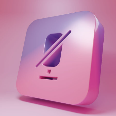 Purple-pink Mute microphone icon isolated on pink background. Microphone audio muted. Minimalism...