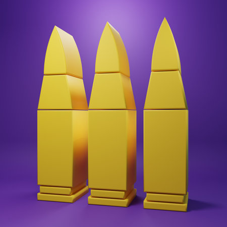 Yellow Bullet icon isolated on purple background. Minimalism concept. 3D render illustration.の写真素材