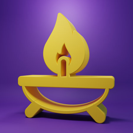 Yellow Aroma candle icon isolated on purple background. Minimalism concept. 3D render illustration.の写真素材