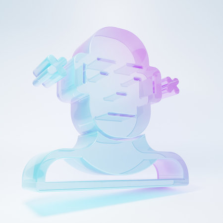 Frosted glass Deafness icon isolated on white background. Deaf symbol. Hearing impairment. Minimalism concept. 3D render illustration.の写真素材