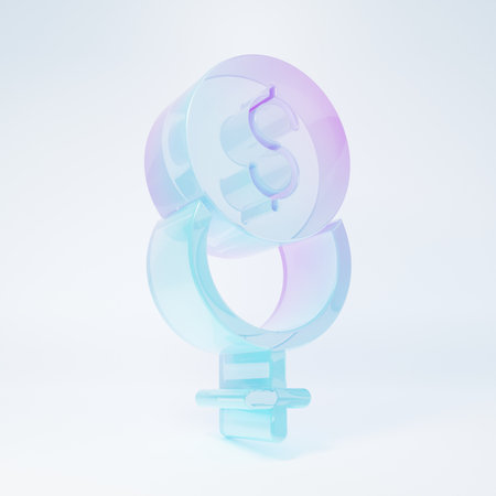 Frosted glass Feminism finance icon isolated on white background. Fight for freedom, independence, equality. Minimalism concept. 3D render illustration.の写真素材