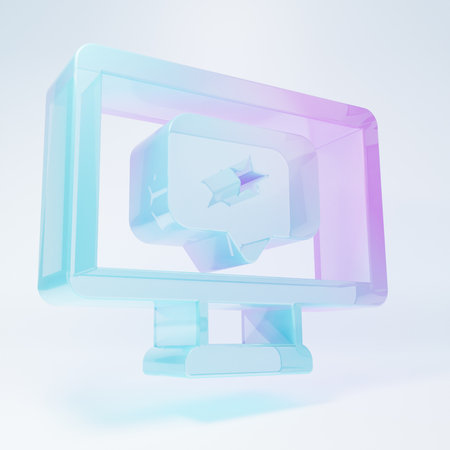 Frosted glass Monitor with star icon isolated on white background. Favorite, best rating, award symbol. Minimalism concept. 3D render illustration.の写真素材