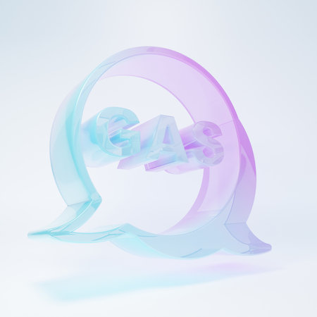 Frosted glass Location and petrol or gas station icon isolated on white background. Car fuel symbol. Gasoline pump. Minimalism concept. 3D render illustration.の写真素材